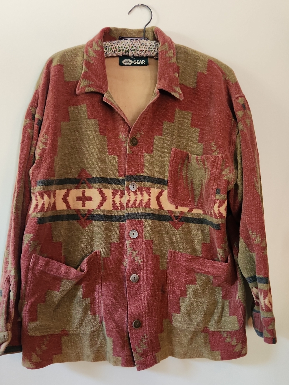 Unbranded Men's Red & Olive Patterned Button-Up Jacket